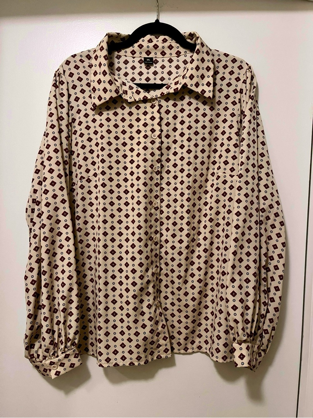 Women’s Beige Patterned Button-Up Shirt